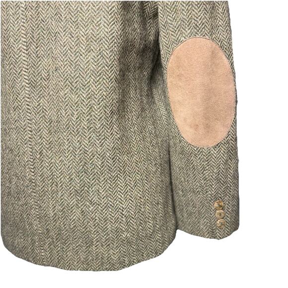 VTG Lizsport Sz 2P Petite 100 Wool Herringbone Tweed Blazer Jacket Leather Elbow - Picture 3 of 8
